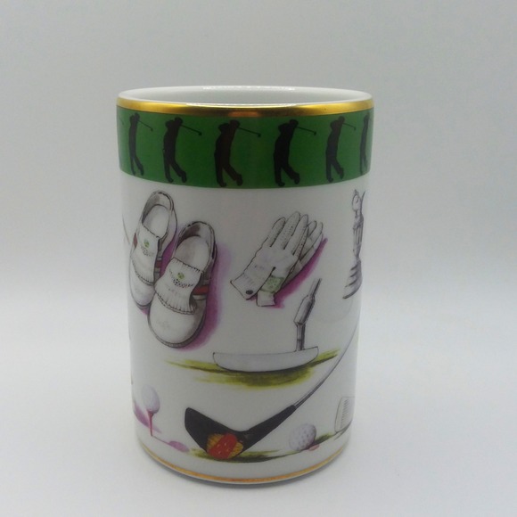 Vista Alegre  Pencil/Pen Holder/Cup Sport Golf Rim 4 3/8" Portugal Dad Gift Rare - Picture 2 of 8